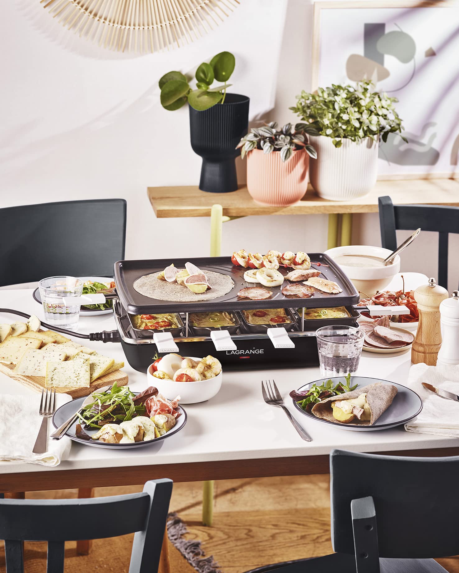 LAGRANGE, Raclette Element Grill + Pierre de cuisson, 8 personnes, Multifonctions, 1200 W, Fabrication française, Pierre de lave naturelle, 179601
