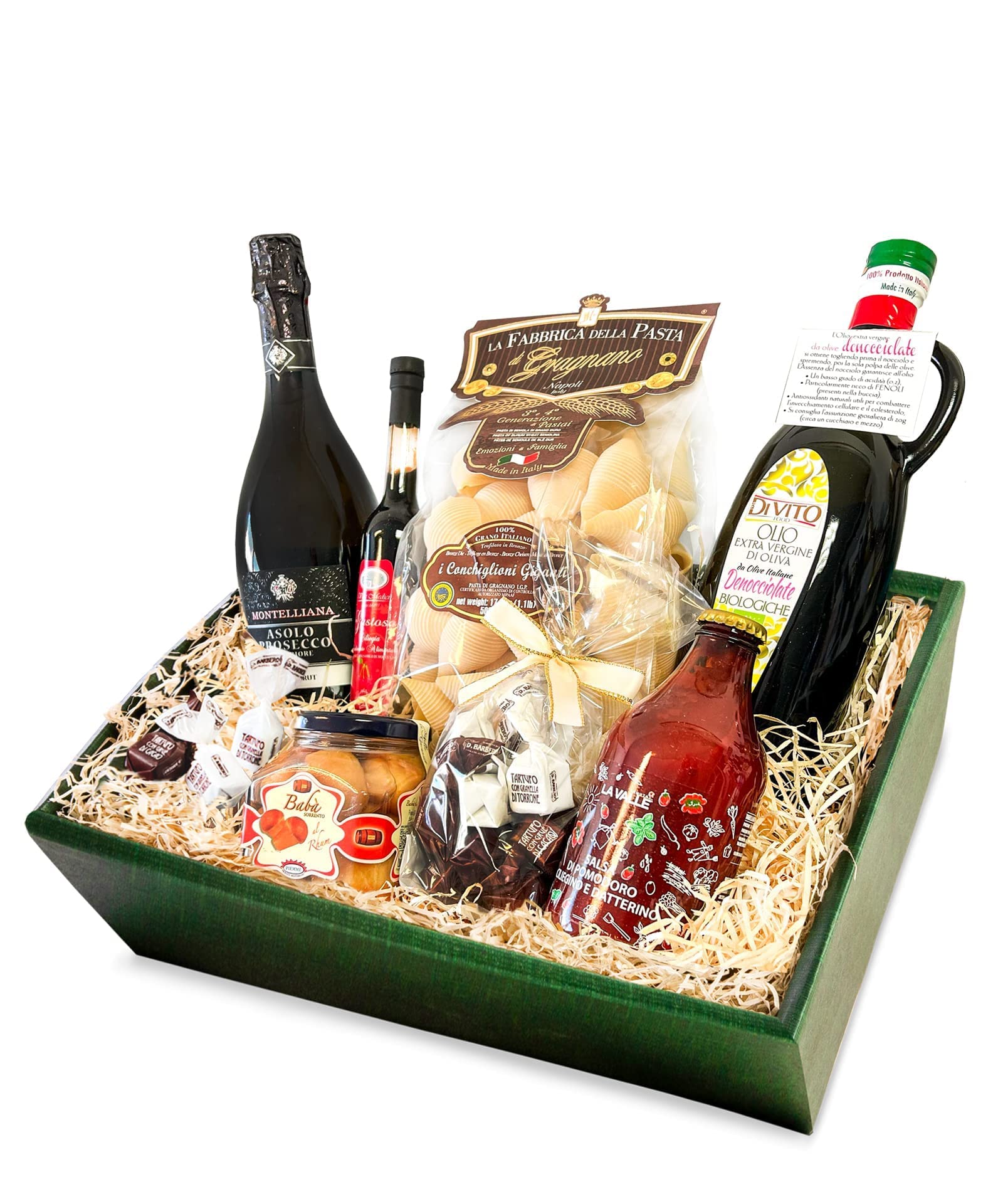 Feinkost Geschenkkorb IL MEGLIO D'ITALIA mit ausgesuchten italienischen Spezialitäten Prosecco/Olivenöl/Pasta/Dessert
