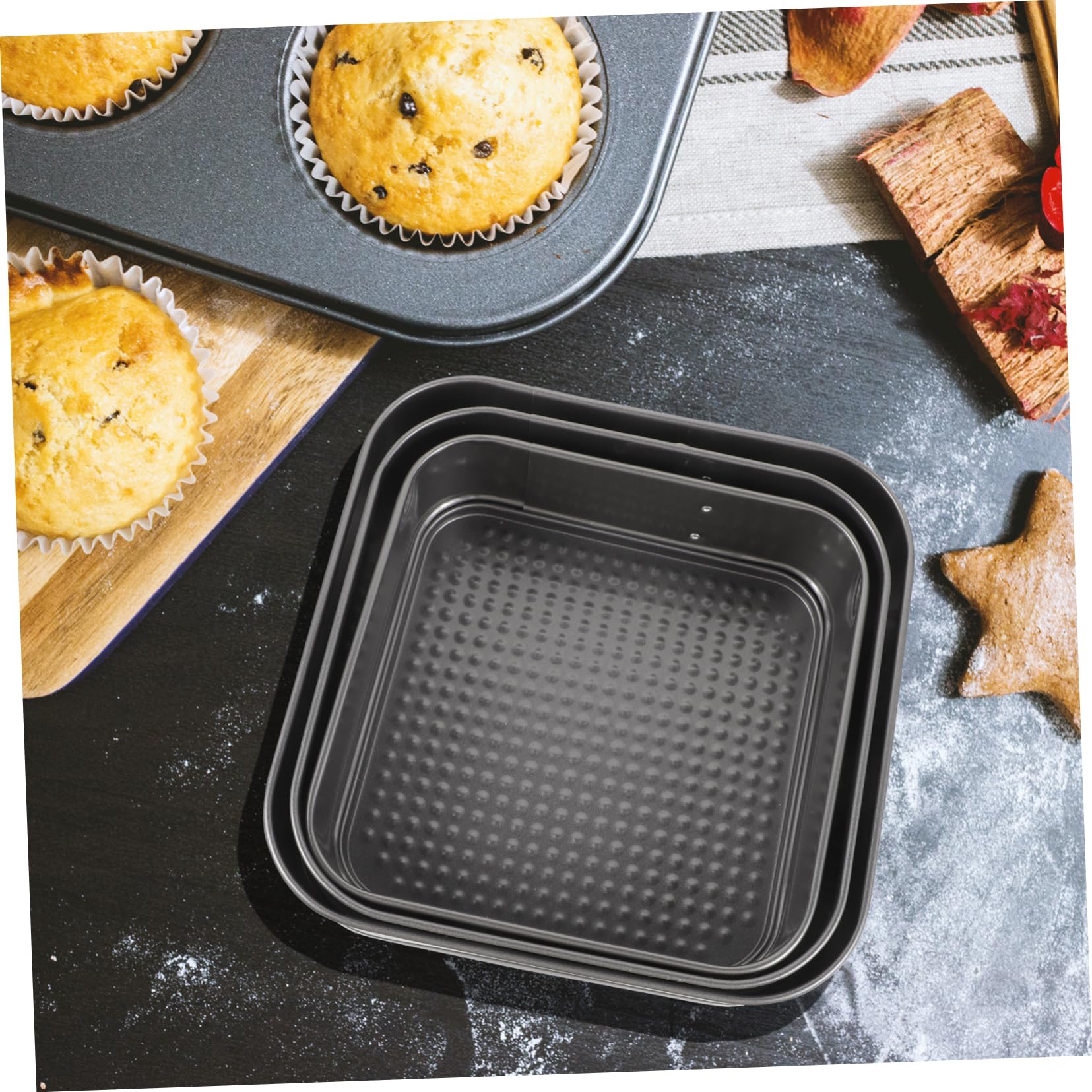 Alipis 3pièce Moules à Gâteau Carrés Antiadhésifs Avec Charnière De Acier Fond Amovible Et Étanche Pour Gâteaux De Fête Mariage Et Anniversaire Noir