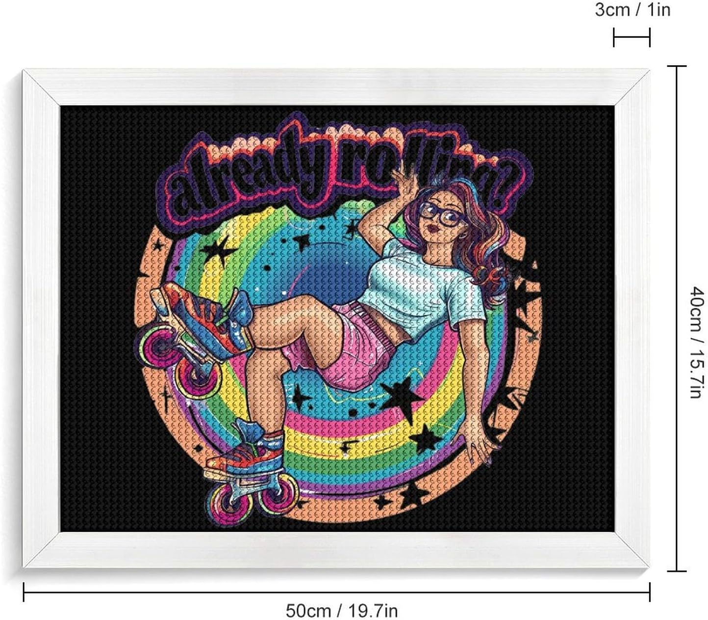 Active Roller Skating Rolling Printed Diamond 5D Painting Kit 16x20in DIY Full Drill Craft with Tools for Home Wall Decor Gift White Wood 50 * 40cm