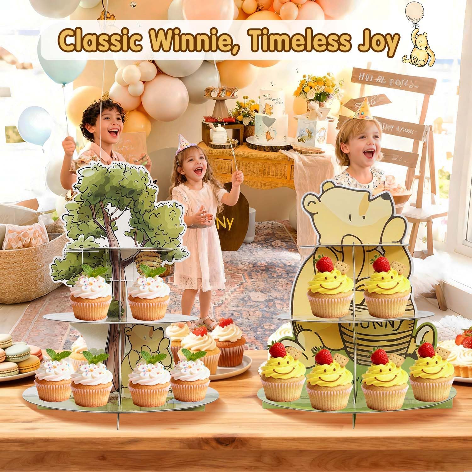 2Pcs Neutral Classic Winnie Baby Shower Birthday Decorations Cupcake Stands