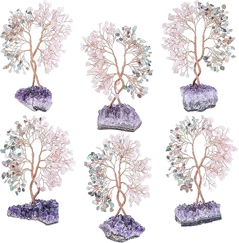 Miniatura 4 de Cheungshing Árbol de cristal doble curativo con base de amatista natural, bonsái de dinero de Feng Shui con energía positiva, decoración del hogar