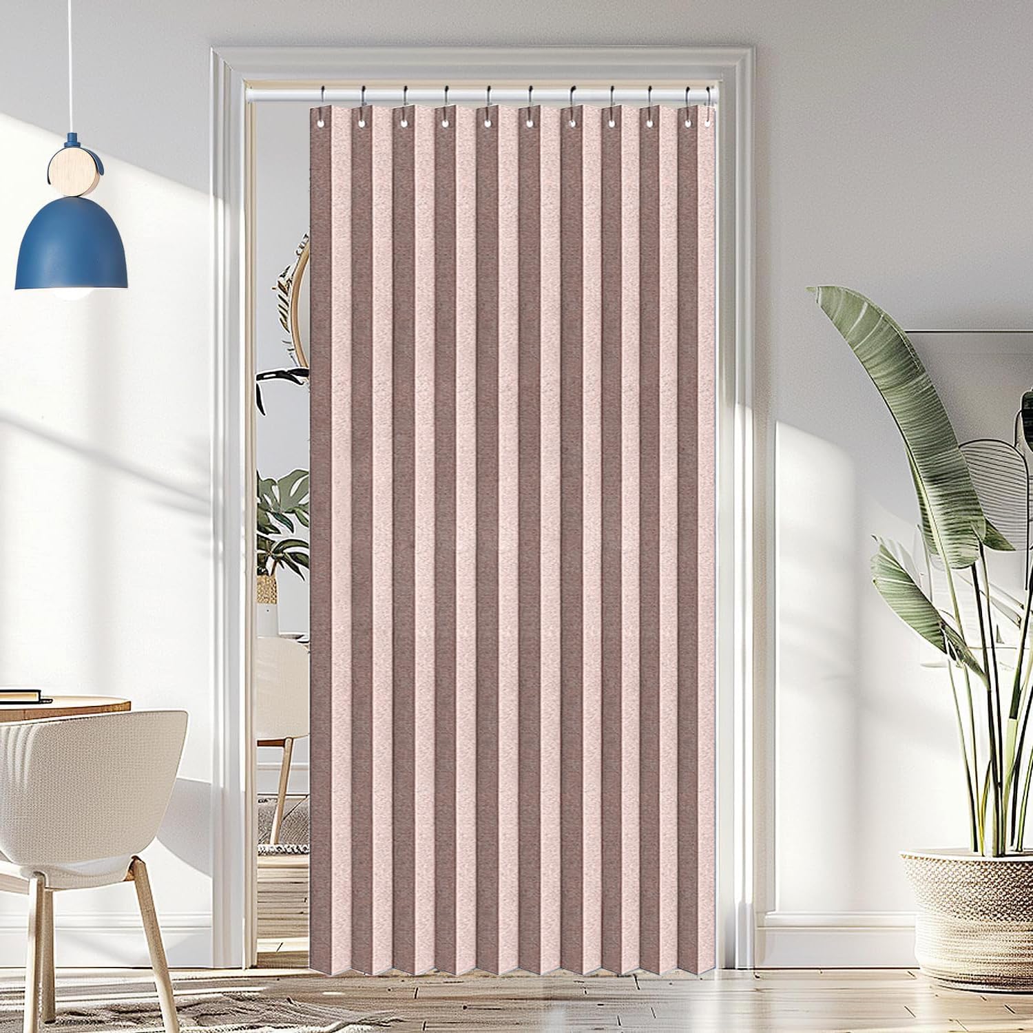 Custom privacy folding door curtains, blackout magnetic door curtains for room dividers, bathrooms, studios and bedrooms-Pink- W240xH220cm