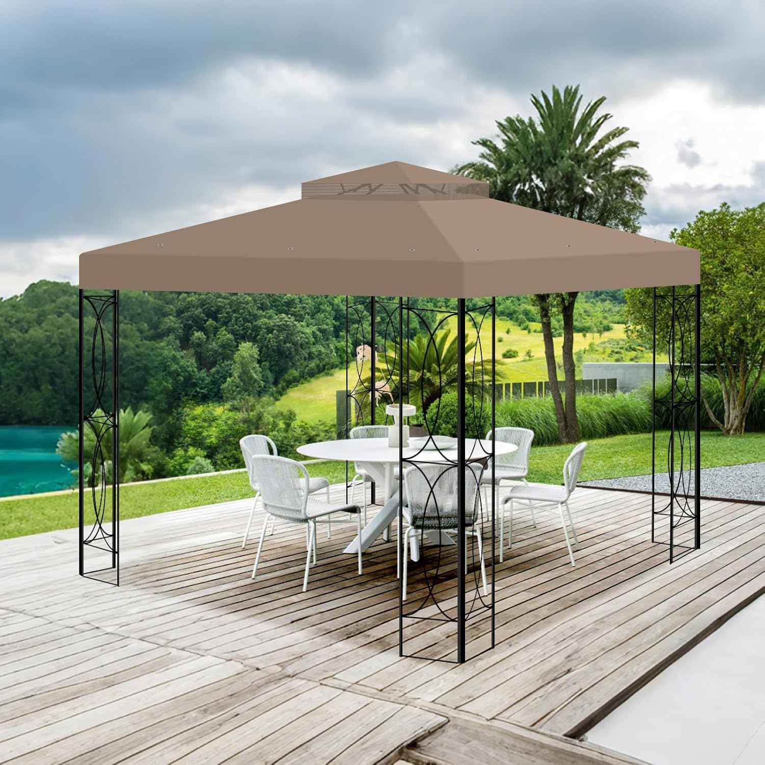 8'x8' Gazebo Top Canopy Replacement Cover - Double Tier Top Canopy Cover Replacement with UV30+, Dirt, Water Resistant for Outdoor, Garden, Pavilion (Khaki)