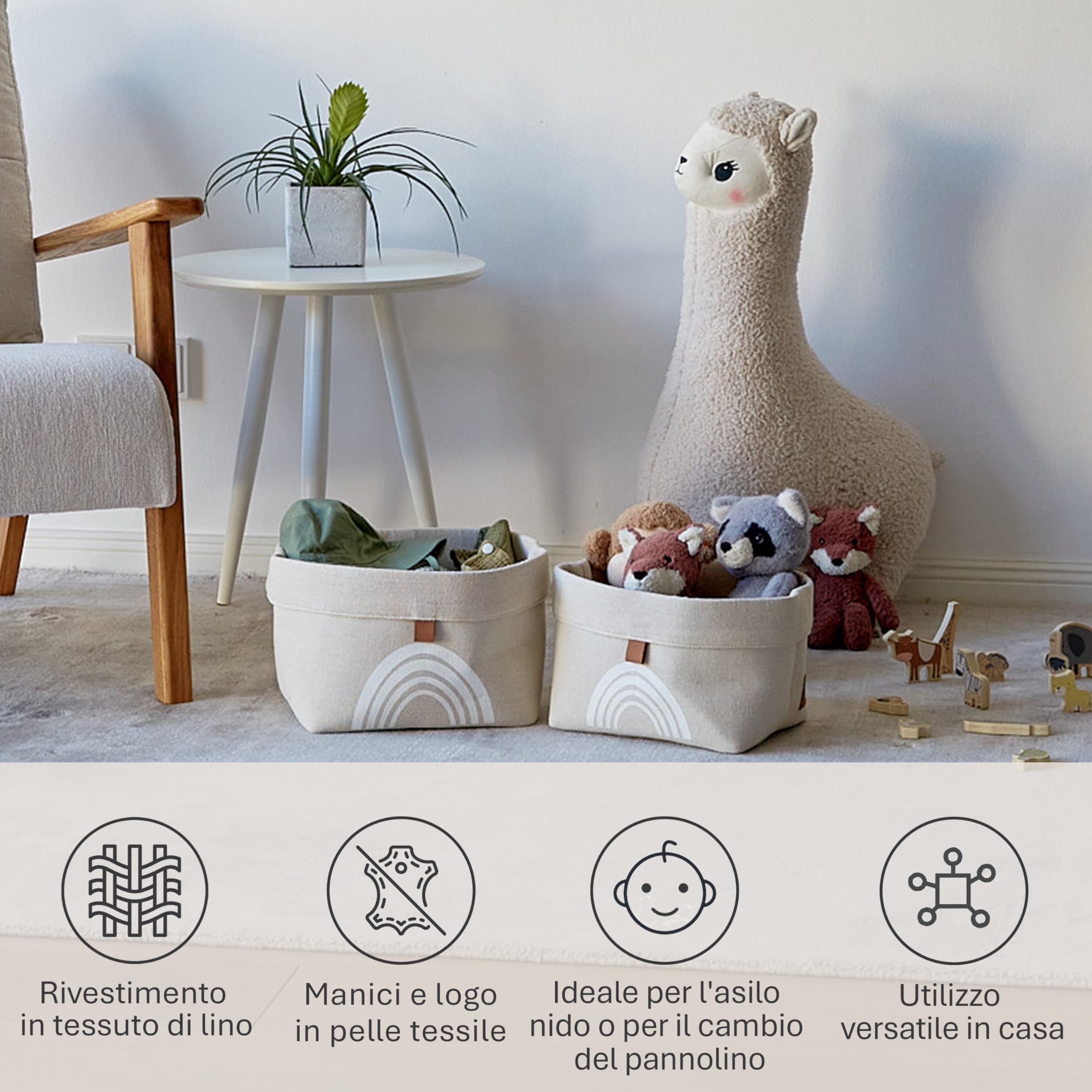 Cestini Portaoggetti Piccoli Pieghevoli Set da 2 Beige