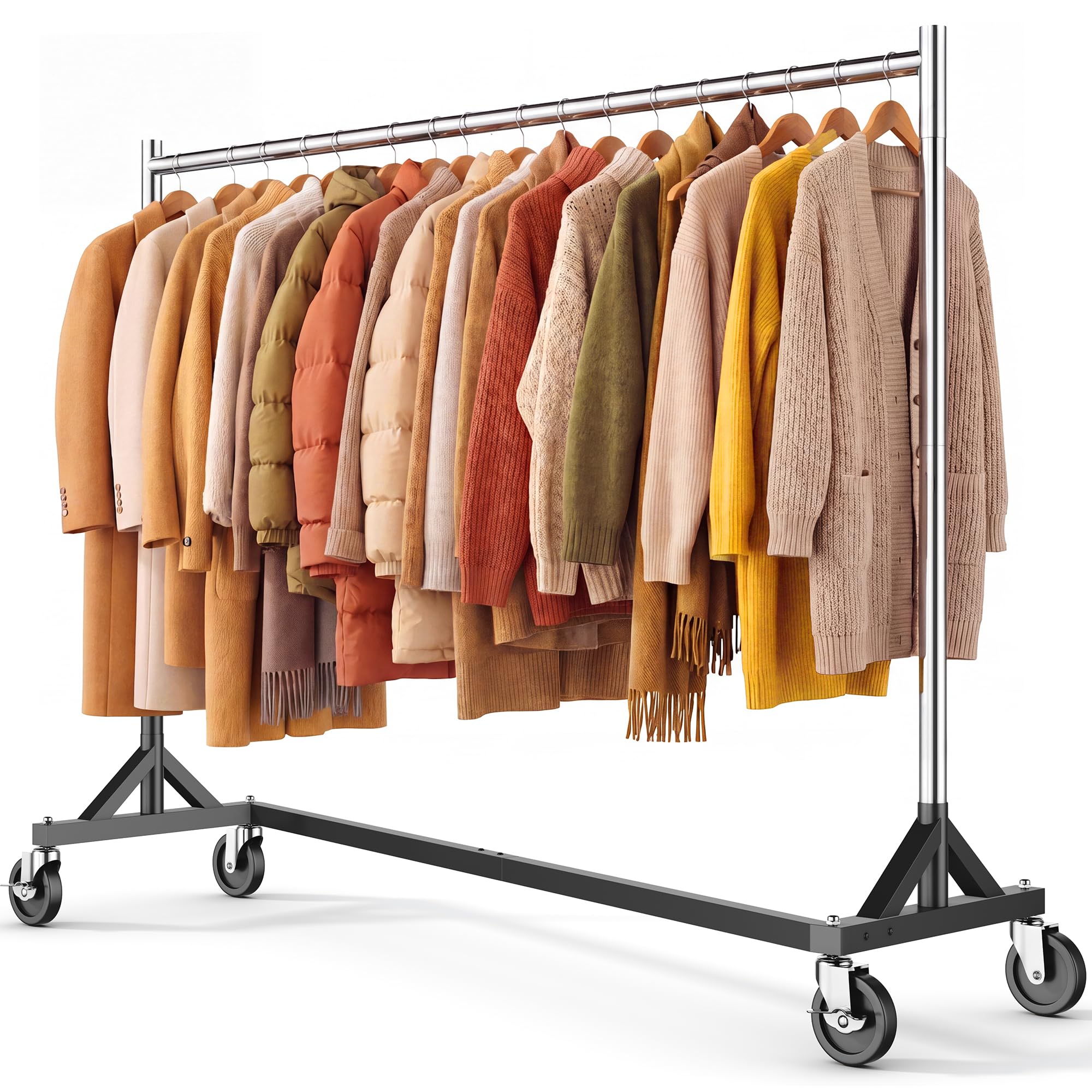 HOKEEPER Commercial Heavy Duty Clothing Rack - Z Base Rolling Garment Rack, 181kg (400lbs) Capacity, Adjustable Height for Retail Shops, Boutiques, Home Bedroom & Flea Markets