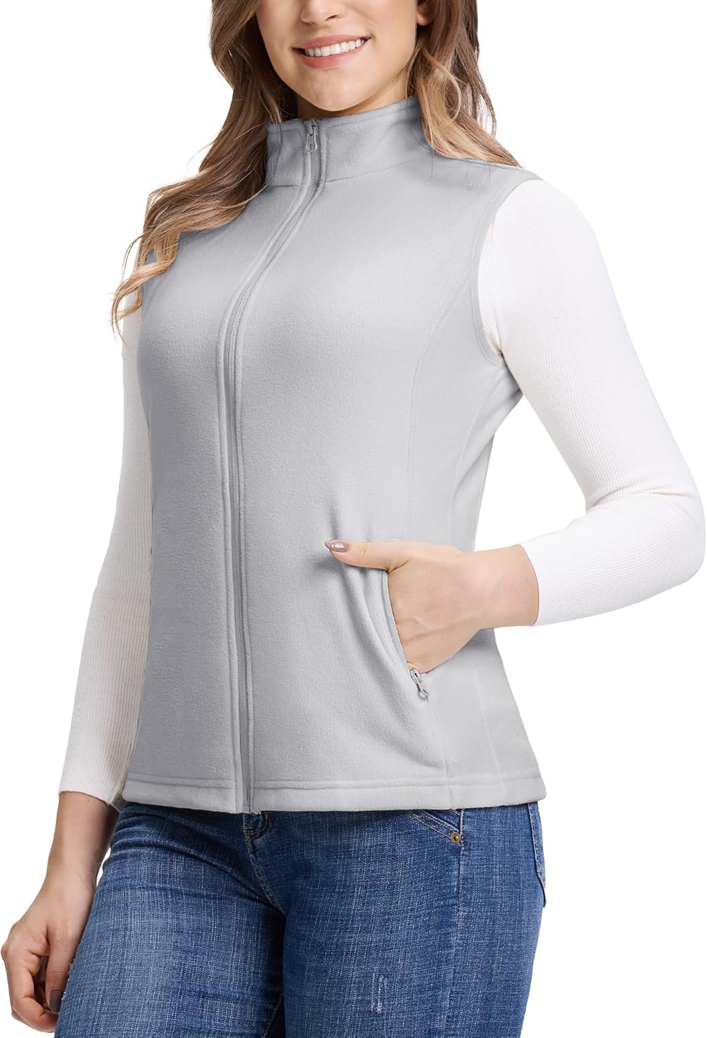 Outdoor Ventures Women's Fleece Vest, Zip Up Lightweight Soft Running Vest Outerwear Sleeveless with Pockets
