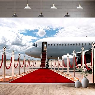 8X6ft Airplane Backdrop Red Carpet VIP Airport Aviation Theme Photography Background Wedding Birthday Party Photo Booth Event Celebration Decor Supplies Wall Decor Banner