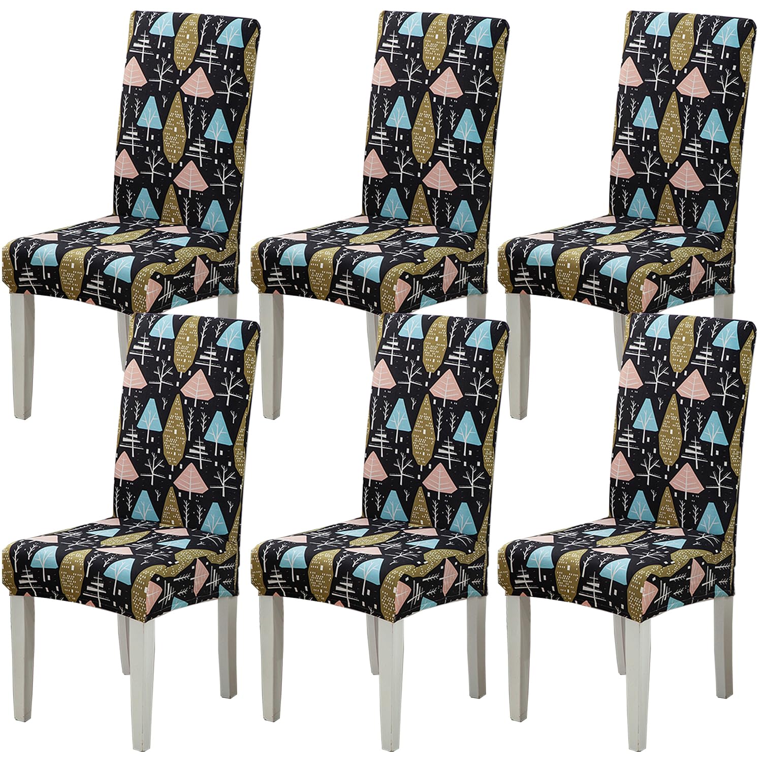 HZDHCLH Chair Covers Set of 4/6 Stretch Modern Chair Slipcovers for Dining Room Kitchen Wedding Party Washable Chair Protector(6pcs,Cartoon Tree)
