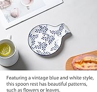 Vista 3 de Soporte de cuchara de porcelana, soporte de cuchara de cerámica de 5.5 pulgadas para estufa y encimera de cocina, soporte de utensilios azul