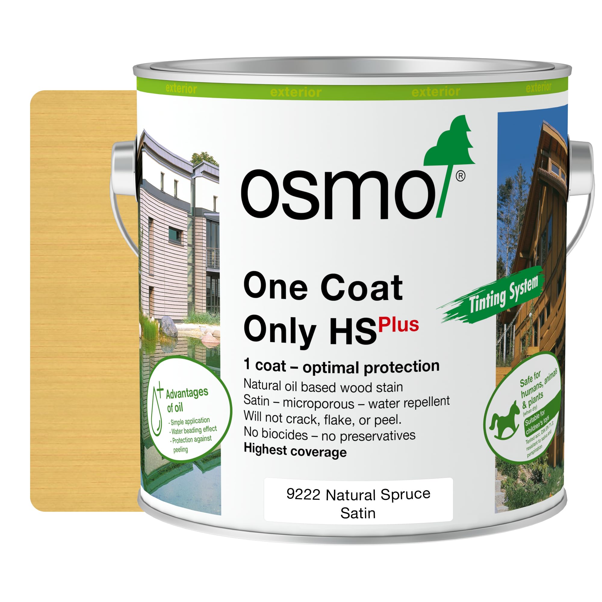 Osmo One Coat Only HS Plus - Oil Stain for The Protection for Outdoor Wood (9222 Spruce, 2.5 Litre)
