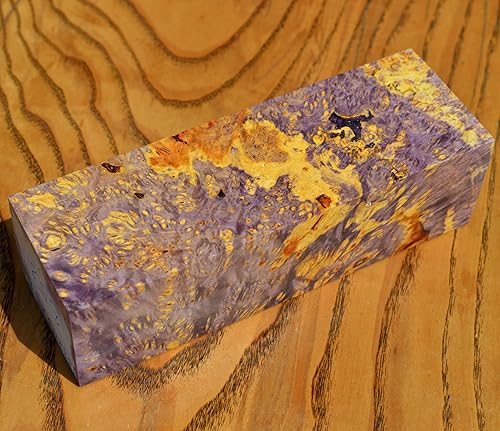 Miniatura 6 de Híbrido estabilizado BURL Madera Bloque de madera Torneado en blanco Cuchillos de hoja de mango (#215)