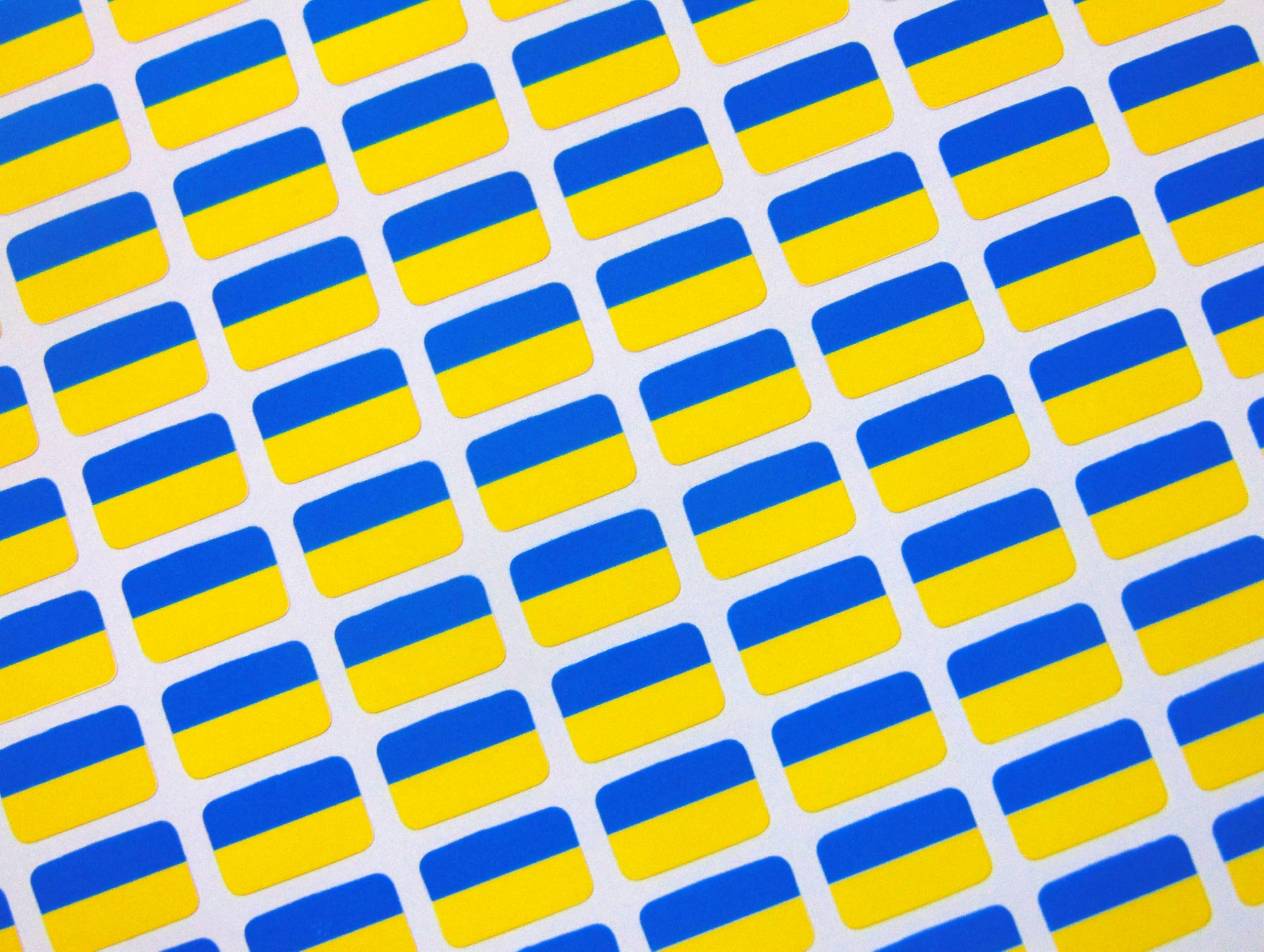 Pack of 110 Small Mini 16x10mm Ukraine Ukrainian Durable Plastic Flag Stickers, Sticky Labels