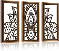 HPNIUB 3PCS Lotus Flower Mandala Wall Decor - Carved Wood Hanging Plaques for Yoga Room, Meditation, Home Office (8x16 Inch)