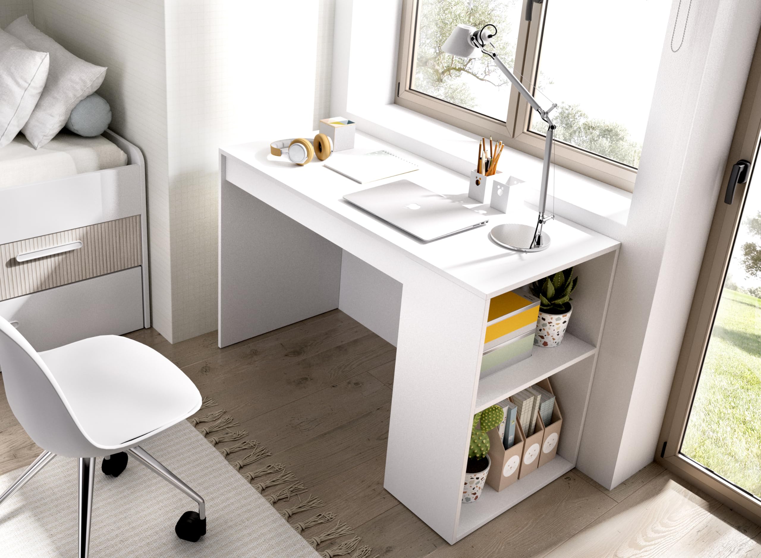 DEKIT GRUPO RIMOBEL TEO - Mesa escritorio con estante y cajón - BLANCO - 74 x 115 x 50