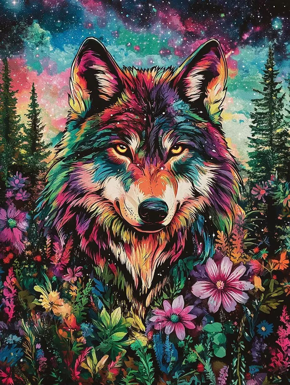 TURGF 5D Wolf Diamond Painting Kit for Adults, Tree Diamond Art Kit for Beginners, DIY Animal Full Round Drill Diamond Dots with Gem Art Home Wall Decor and Holiday Gift 18x25 inches.