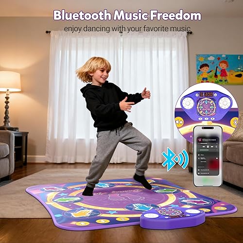 Miniatura 3 de Alfombrilla electrónica de baile de 8 flechas con luz LED y Bluetooth inalámbrico, juguete de baile musical con 3 modos de juego, desarrolla la