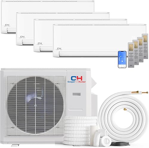 Cooper & Hunter 36,000 BTU Quad 4 zonas montaje en pared sin conductos Mini Split AC y bomba de calor - Kits inteligentes y kits de instalación