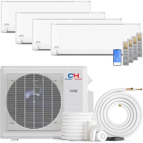 Cooper & Hunter 36,000 BTU Quad 4 Zone 9K + 9K + 12K + 18K Wall Mount Ductless Mini Split AC & Heat Pump – Smart Kits & 25FT Installation Kits – 24 SEER2 Inverter System - Pre-Charged