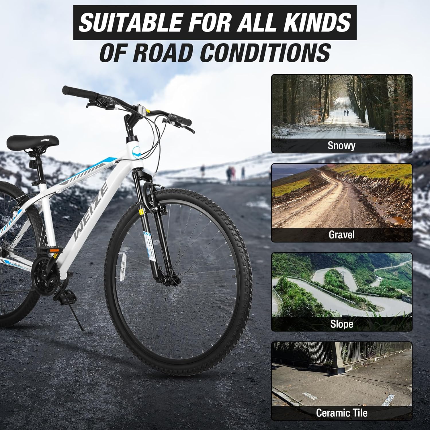 WEIZE Hardtail Mountain Bike, 29 Inch Wheels Outdoor Cycling Bike, 21-Speed Trigger Shifter, Aluminum Frame for Men and Women, Comfort Saddle, MTB Bicycle with Suspension Fork - Image 3