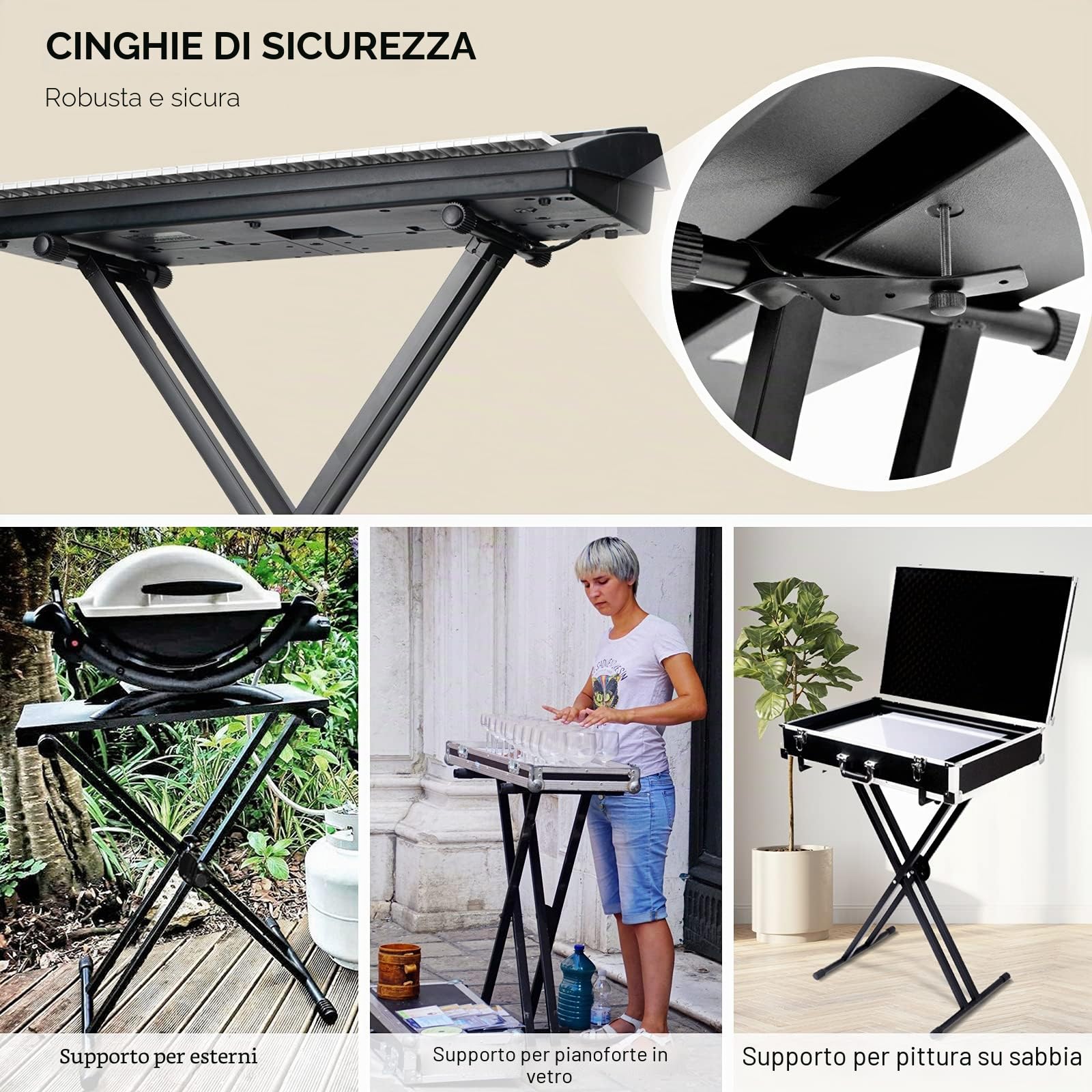 CAHAYA Supporto Tastiera Musicale a Forma di Doppio X Supporto Tastiera Elettronica con 5 Livelli di Altezza Regolabile per Pianoforte Digitale di 61 76 88 Tasti Modello CSK0245