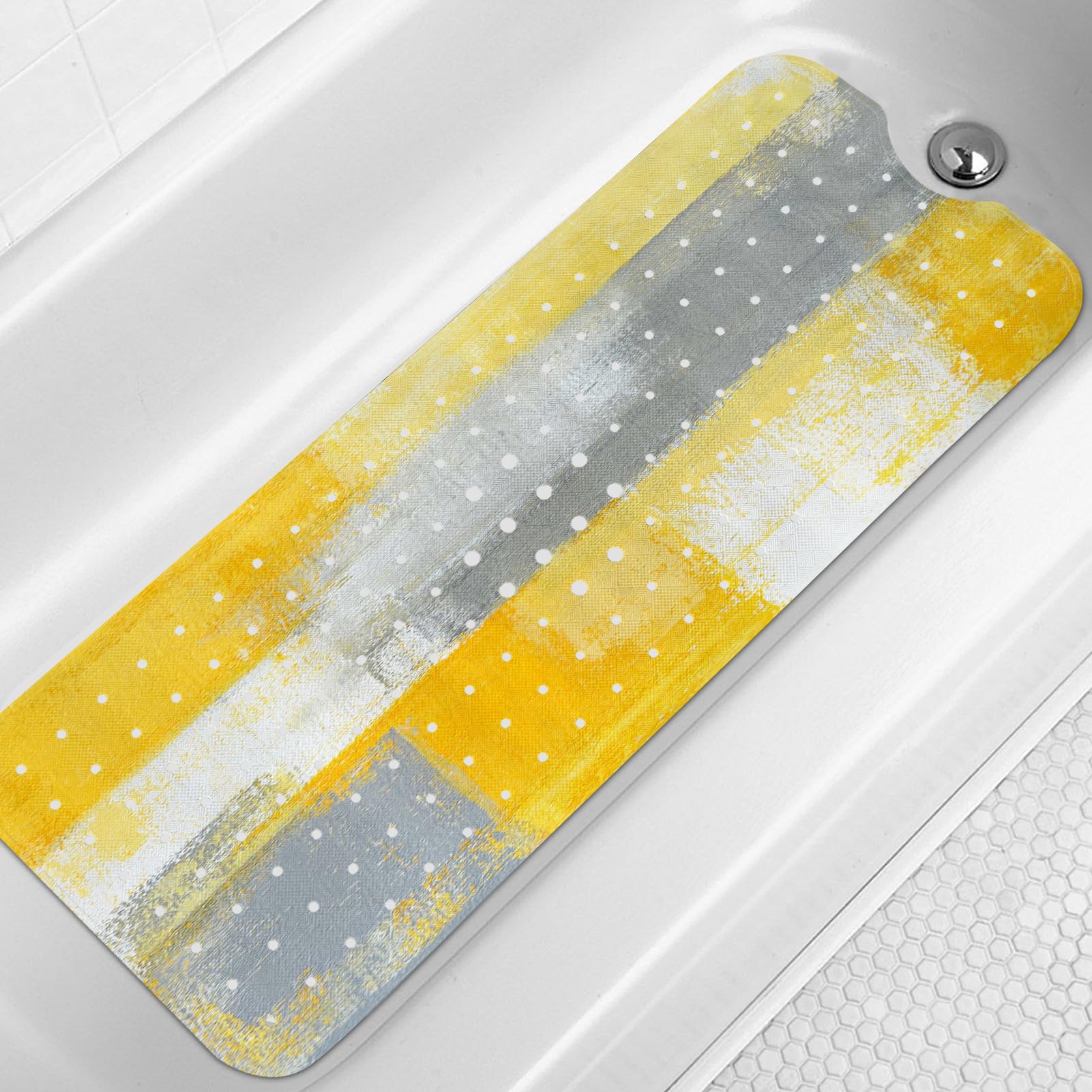 Tapis de bain antidérapant jaune design art abstrait grand format