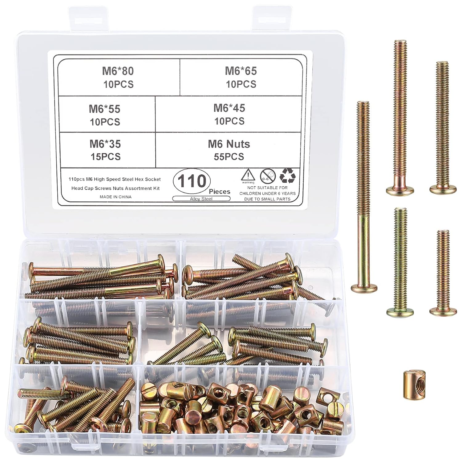 110Pcs M6 Furniture Screws and Cylinder Nuts Set, Furniture Connector