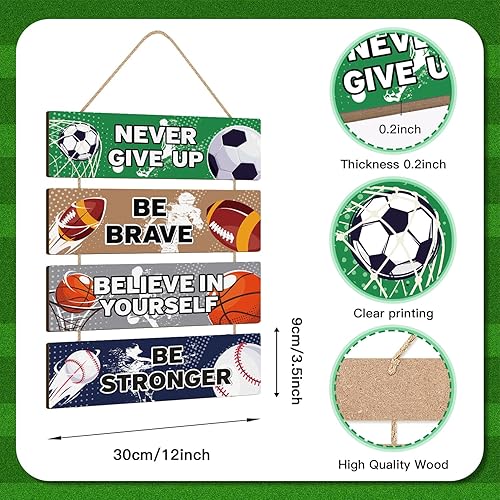 Miniatura 5 de HLNIUC Decoración de pared temática deportiva, letrero de madera de fútbol (3.5 x 12 pulgadas), letrero de madera inspirador de Never Give Up, arte