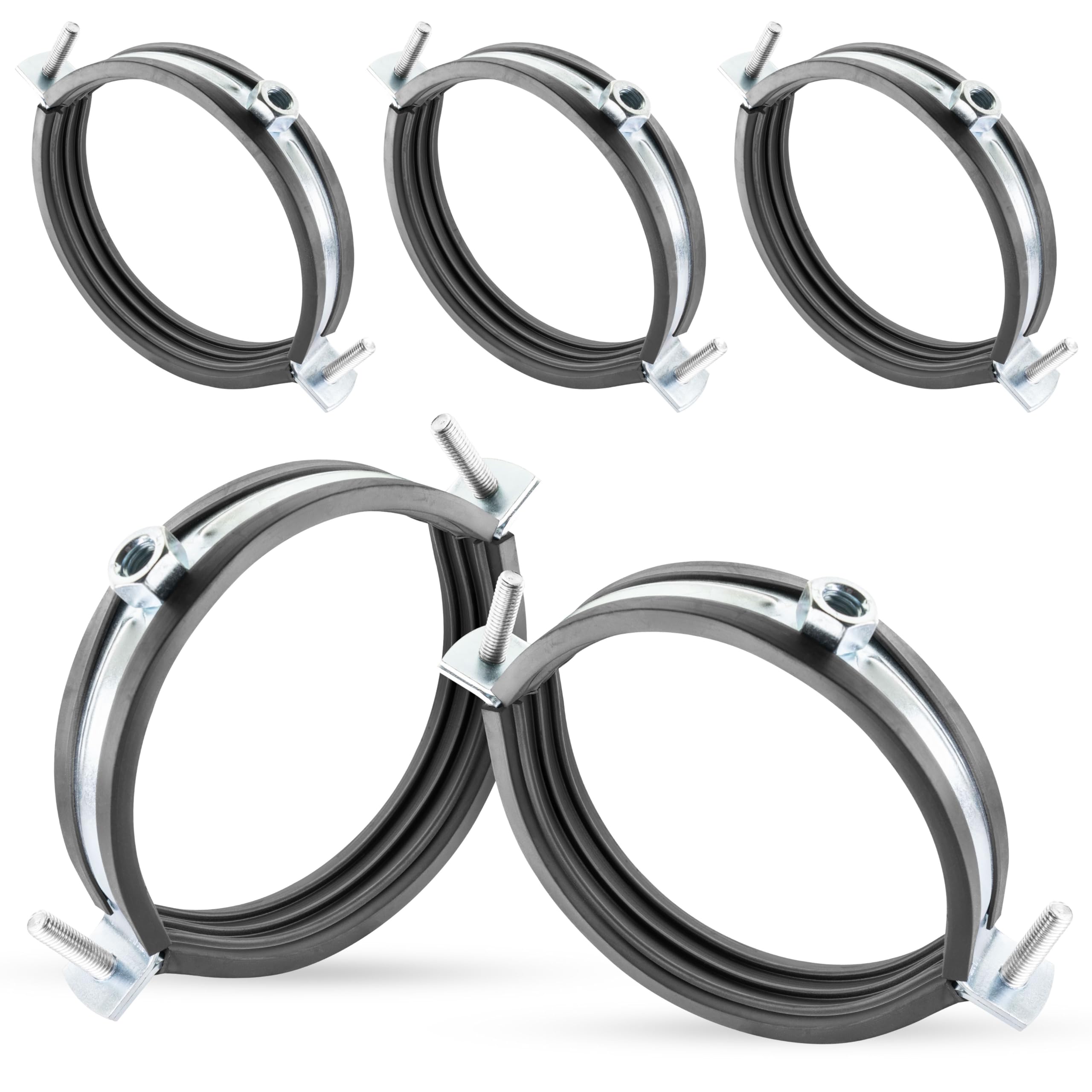 Poppstar 5x Schraubrohrschellen (Spannbereich 108-114 mm) mit Stockschrauben M8*90 und Dübeln, W1 Stahl verzinkt