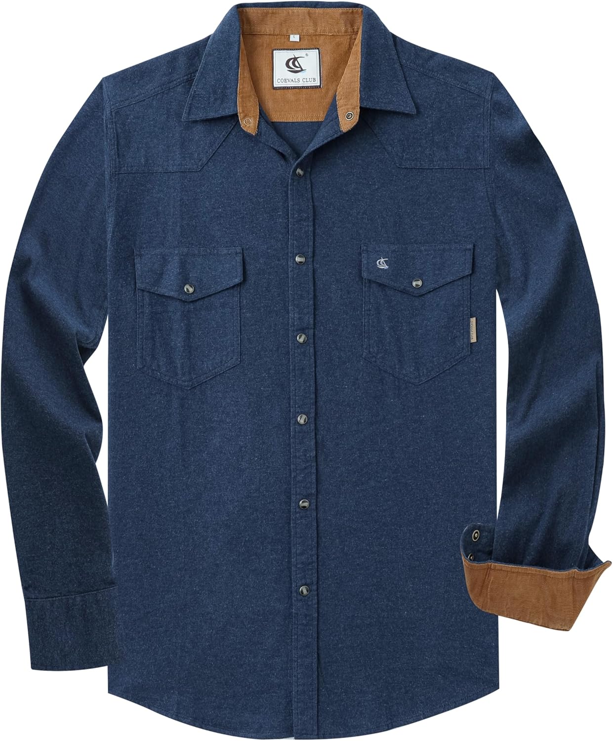 Mens Western Cowboy Flannel Corduroy Lined Button Up Cotton Long Sleeve Plaid Snap Shirts