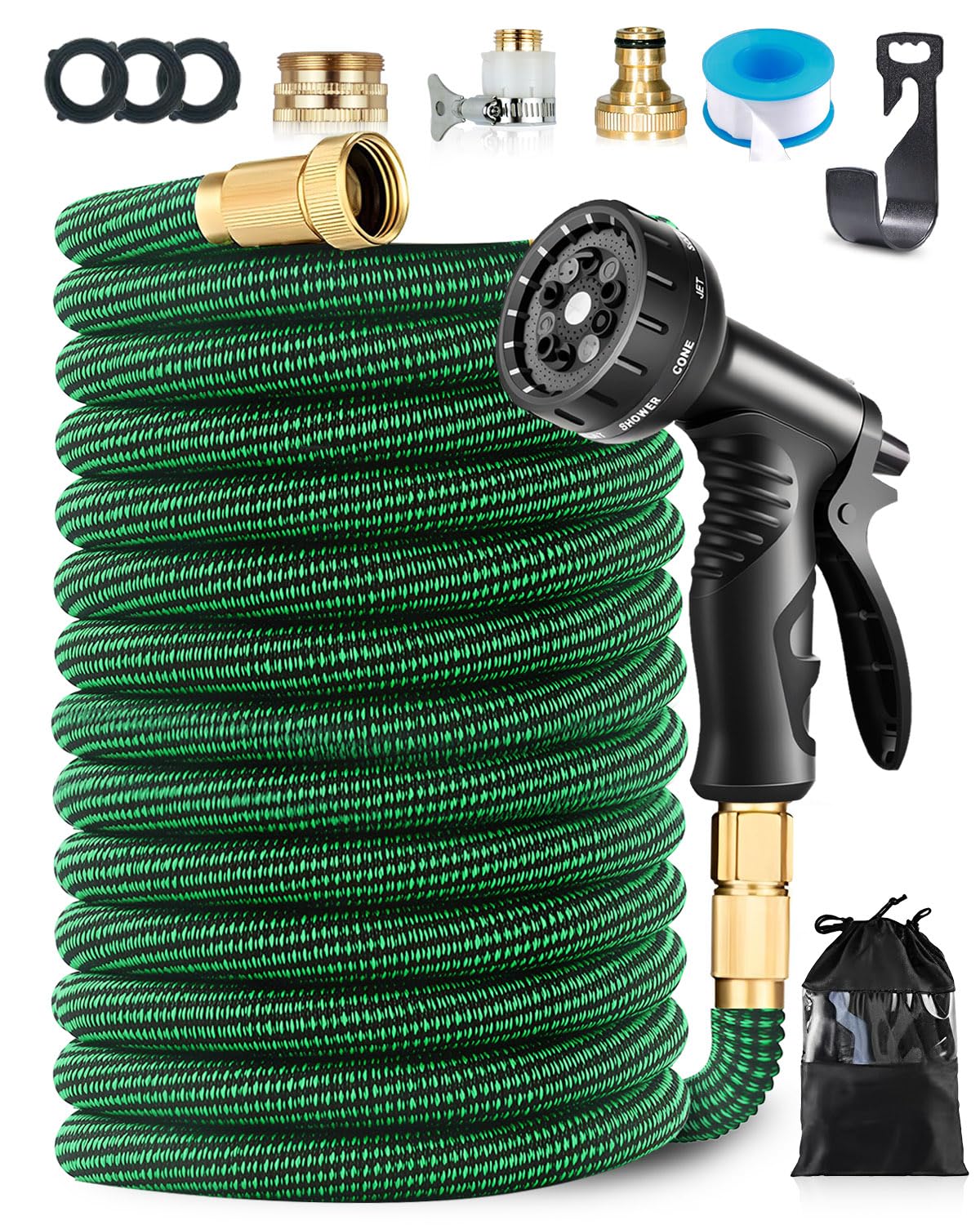 Tubo da giardino espandibile da 45 m, tubo flessibile da 45 m con 10 modalità di spruzzo, connettori in metallo da 1,9 cm e 1,3 cm, nucleo in lattice a 4 strati, design a prova di perdite, adatto per