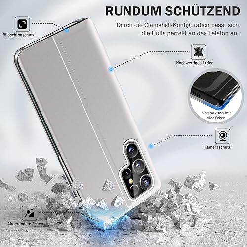 Miniatura 9 de Funda para Samsung Galaxy S23 Ultra 5G, espejo delgado de lujo con ventana transparente para S23 Ultra funda con soporte, funda protectora de cuero