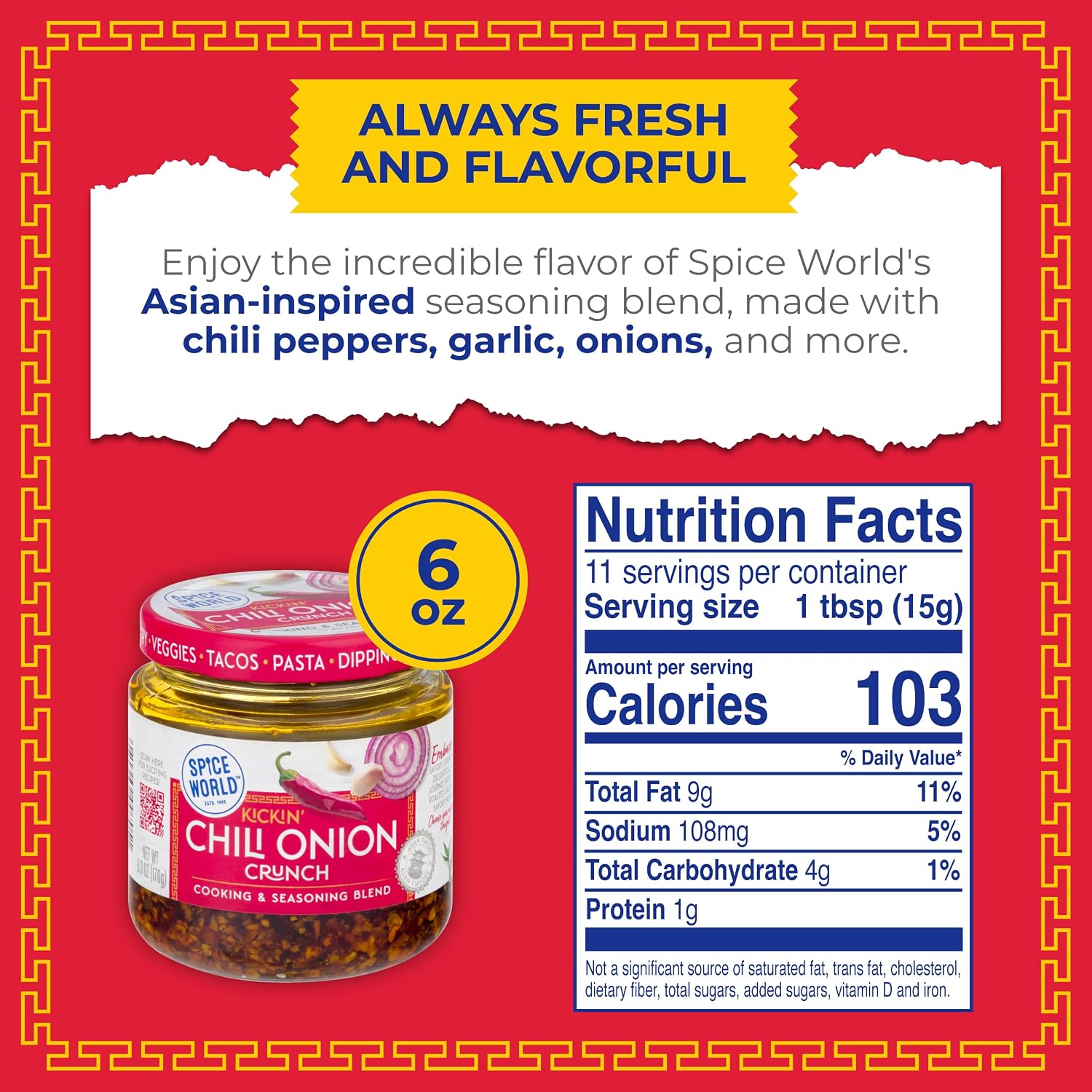 Spice World Chili Onion Crunch Seasoning Blend – Ready-to-Use Seasonings for Cooking - 6oz Blend Adds Savory Flavor and Heat to Stir-Fries, Chili, Stews, Asian Dishes, and More image 3