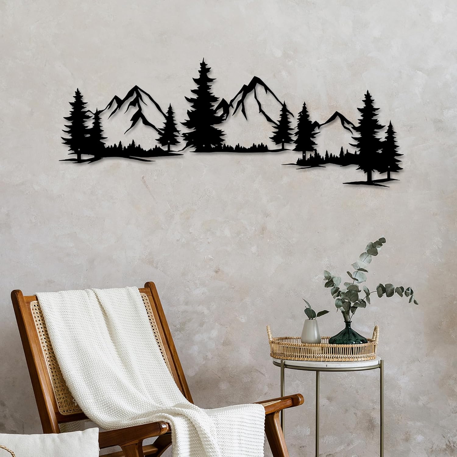 Xedatric 15.35 * 44.09 Inchs Mountain and Forest Metal Wall Decor, Horizontal Wall Art Nature Landscape, Large Metal Wall Art Evergreen Trees Forest Wall Decor,Housewarming Gift