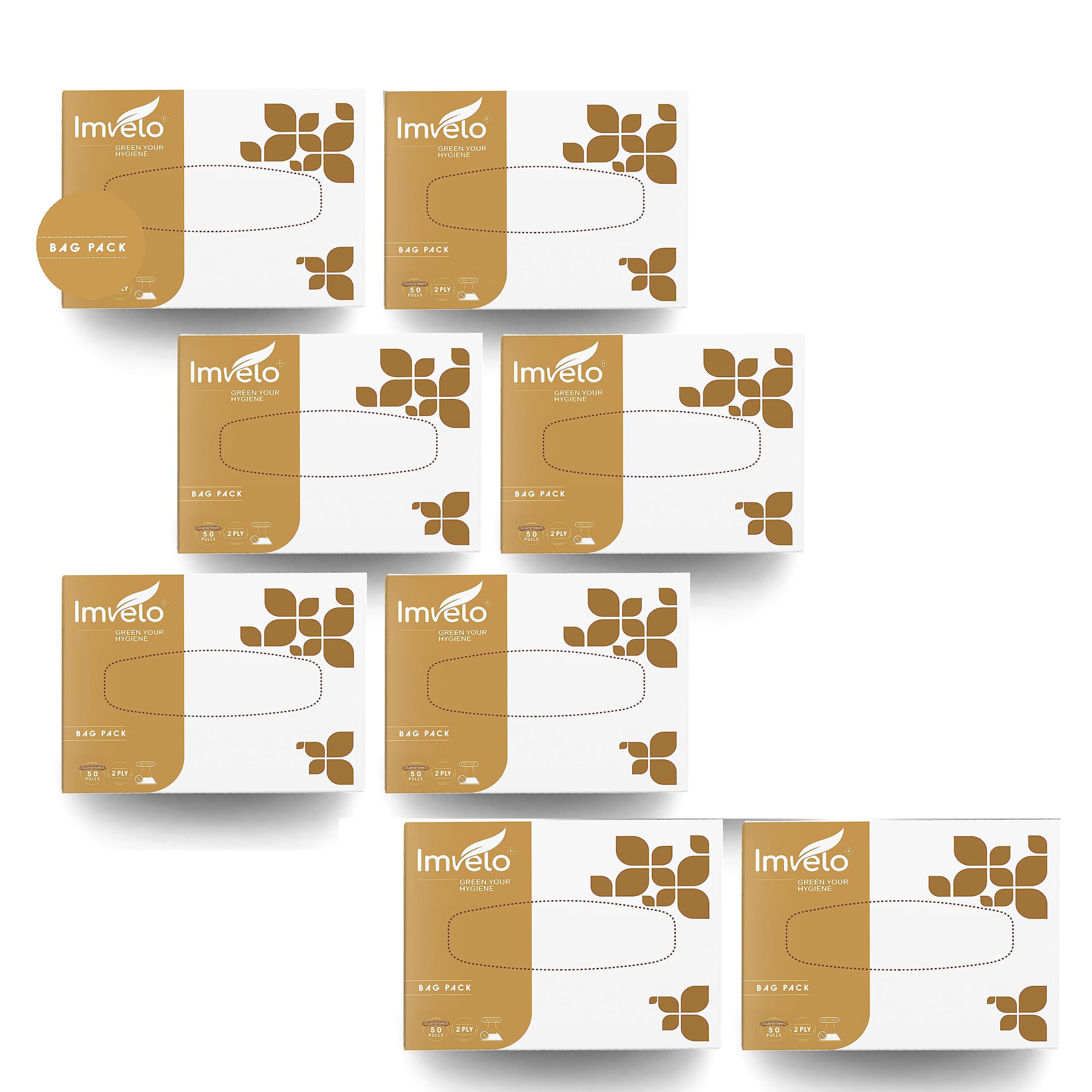 Imvelo 2 Ply Facial Tissue Paper Box - 400 Pulls (50 Pull Each, Pack of 8) Soft, Highly Absorbent, 100% Virgin Paper, OBA-Free Tissue Napkins, Face Tissue Box for Travelling, Dry Wipes For Women & Men