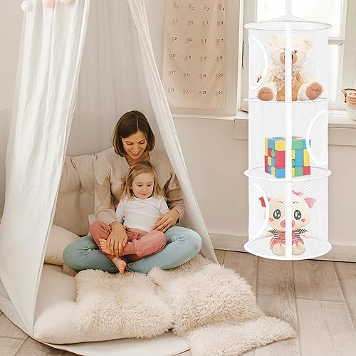 Miniatura 2 de Libeder Organizador de bolsas de almacenamiento de malla para colgar y ahorrar espacio, organizador de almacenamiento plegable con 4 compartimentos,