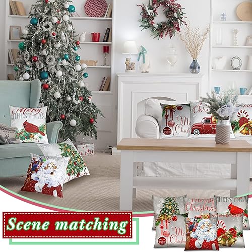 Miniatura 5 de Tatuo Juego de 6 fundas de almohada vintage de Navidad, diseño de copos de nieve para sofá, cama, automóvil, 18 x 18 pulgadas