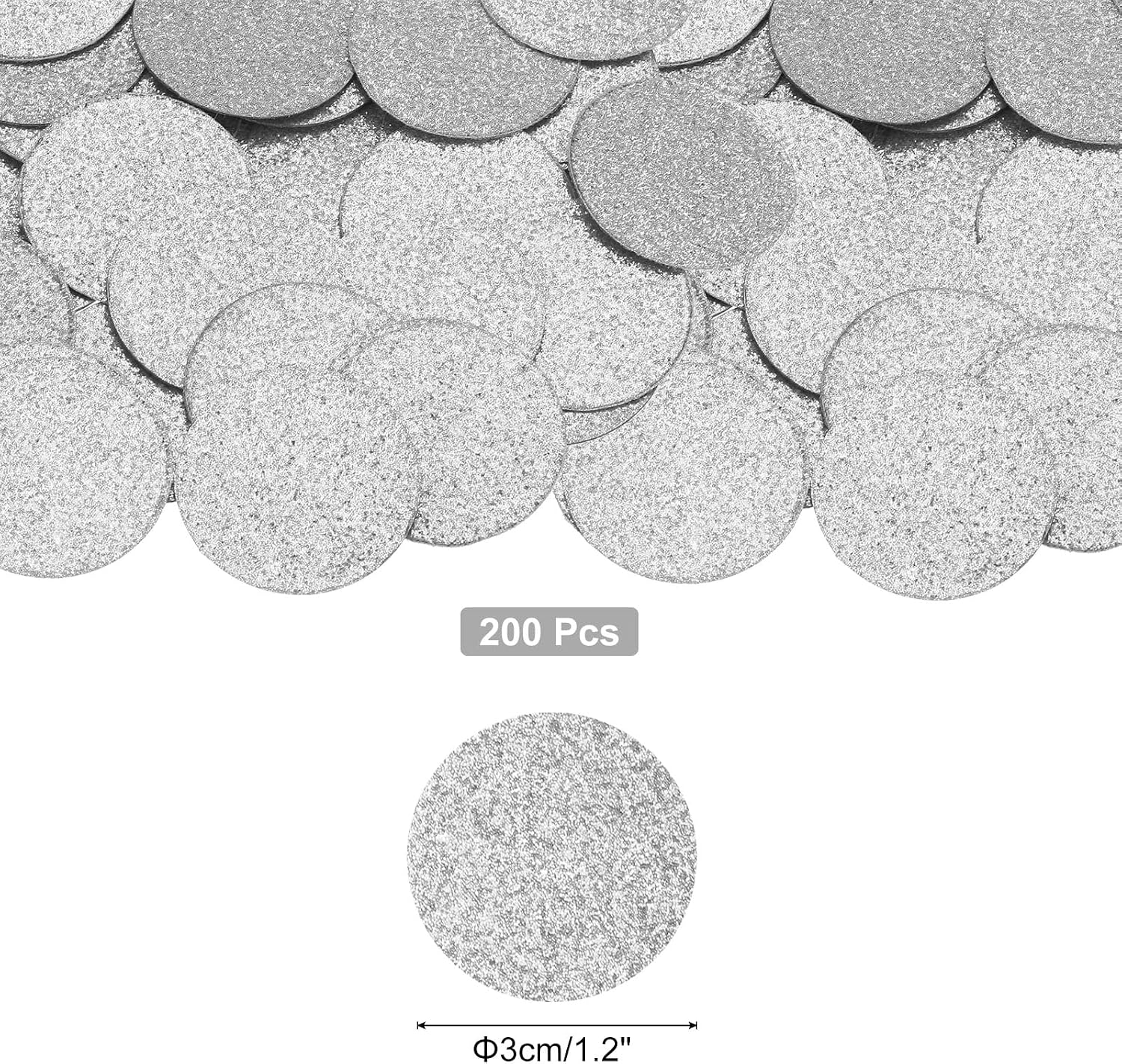 MECCANIXITY Glitter Round Confetti Cutouts Paper Circles Cut-Outs for Wedding Birthday Party Table Board Wall Decorations, 1.2" in Diameter(Silver, 200pcs)