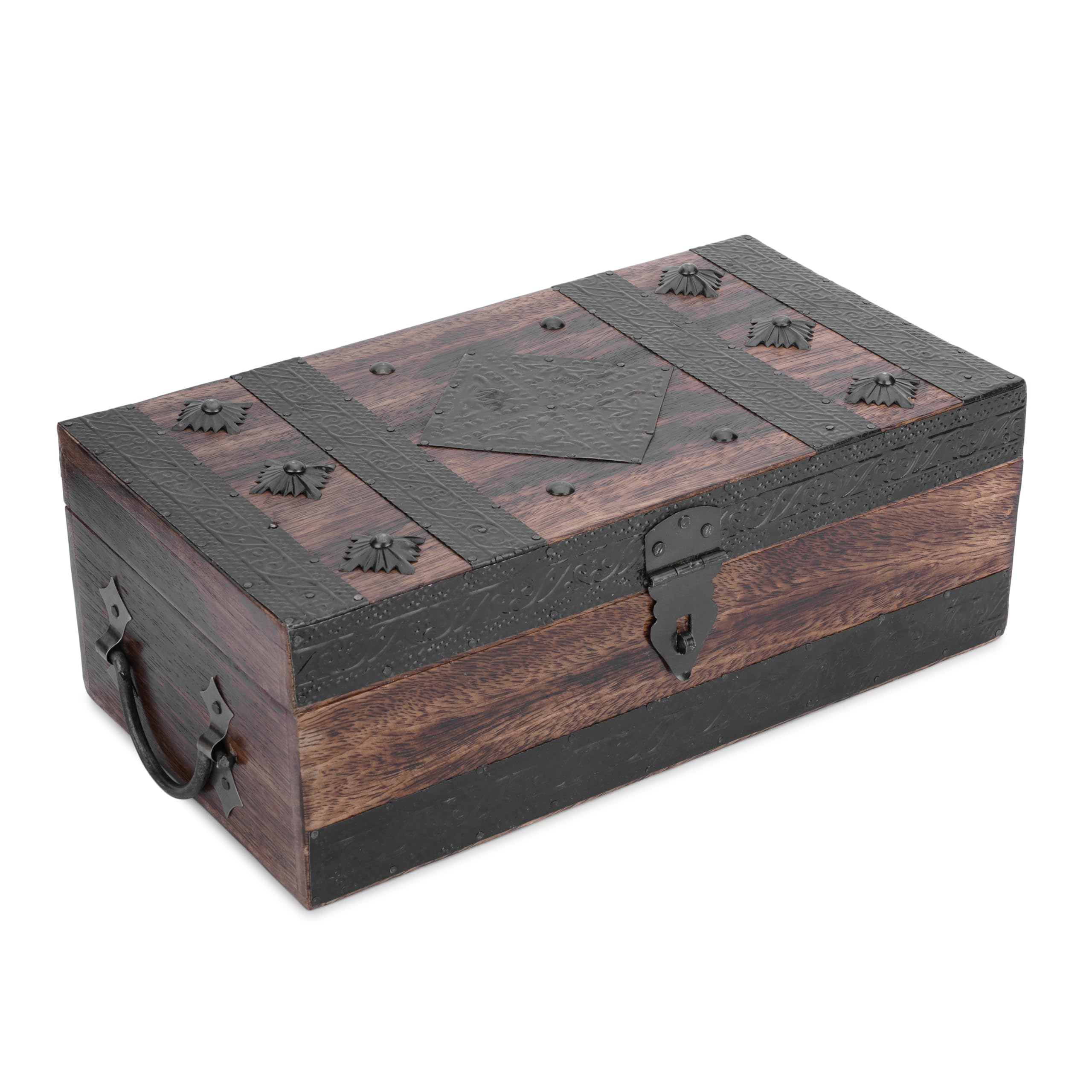 Ajuny Wooden Handcrafted Pirate Treasure Chest Jewelry Box Multipurpose ...