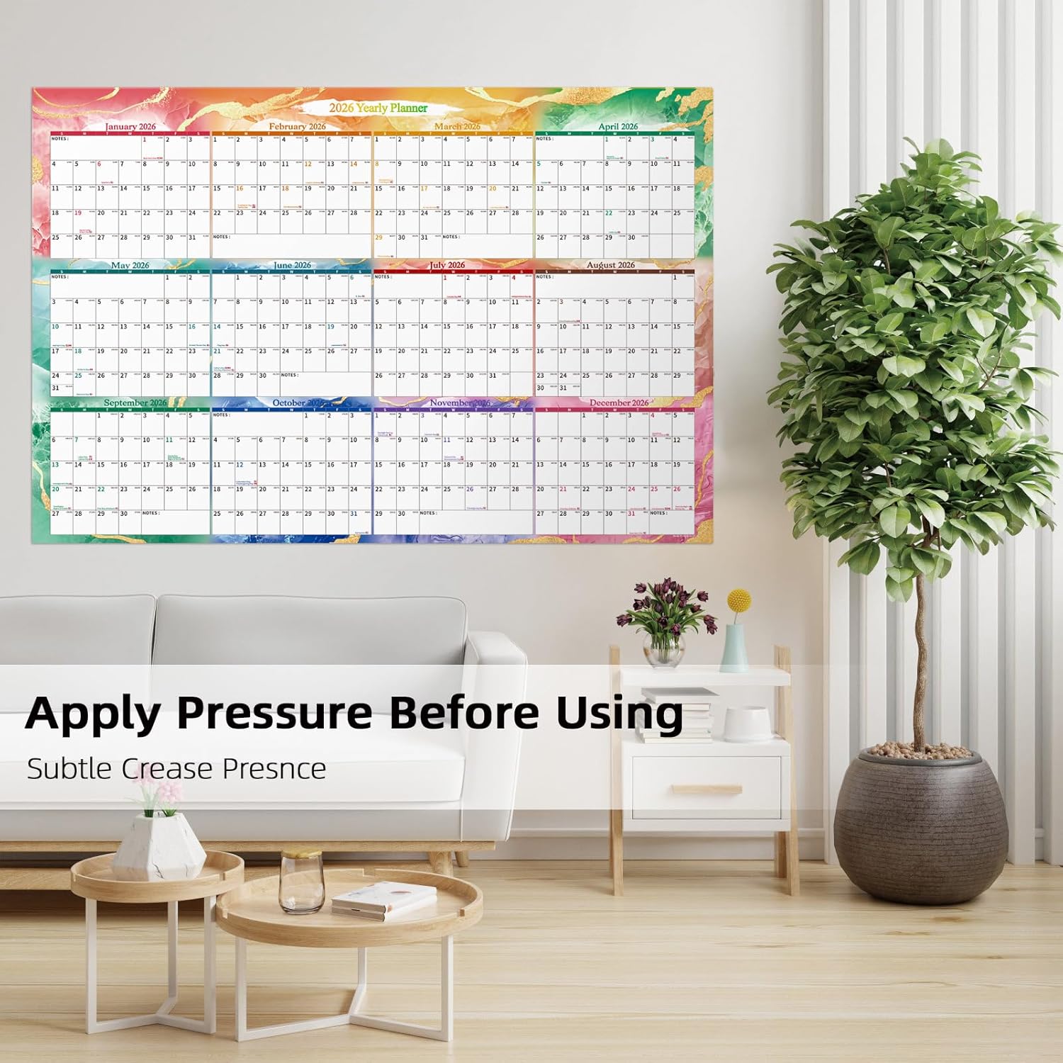 EYROZILL 2026-2027 Full Year Wall Calendar 48"x32", Large Paper Folded Calendar for School Office Business (Feb 2026 - Dec 2027)