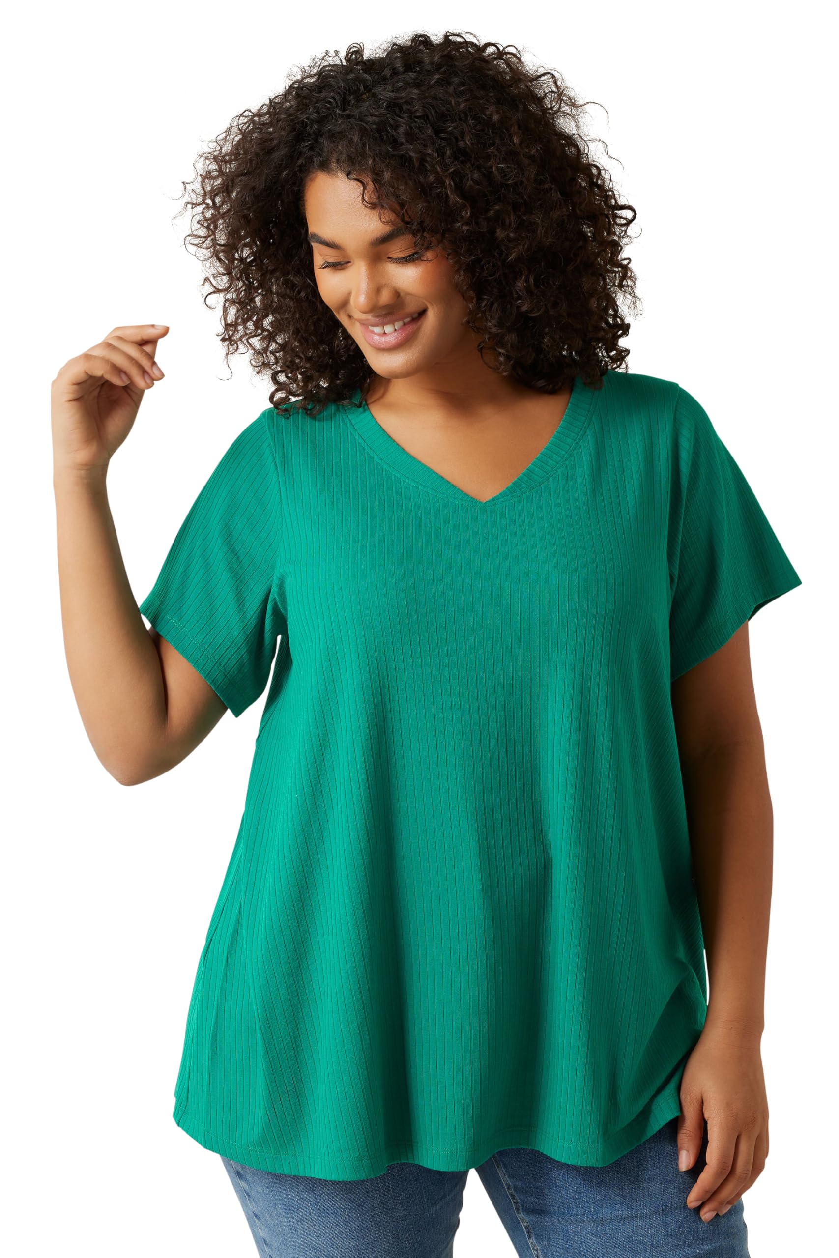 Evans Women's Green Plus Premium Ribbed Modal Blend Tshirt Size 26-28