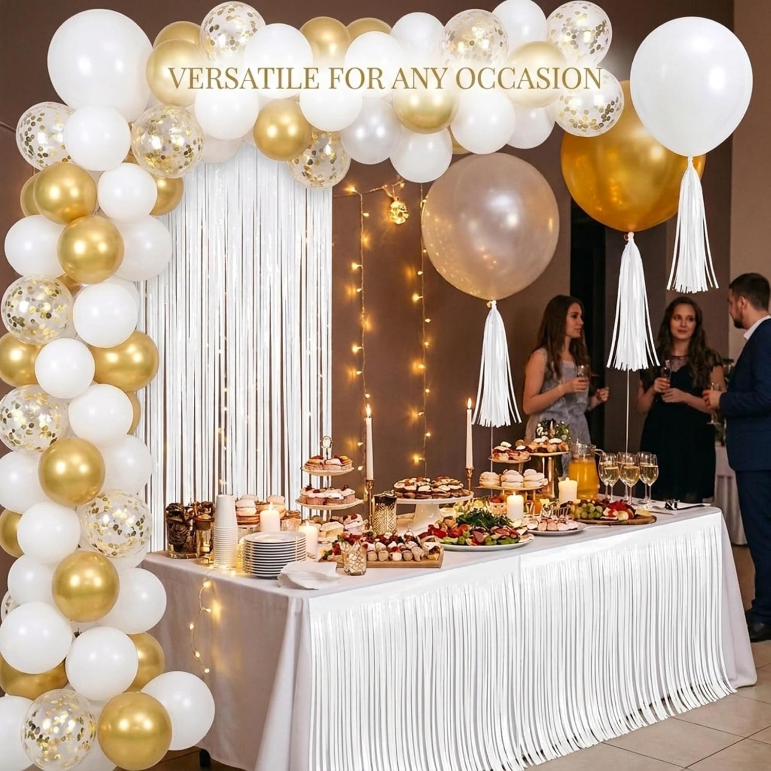 Anderson's Vinyl White Fringe, 15" x 10' Shiny Decorative Trim for Floats, Parties, Tables, Ceilings, Doorways, Backdrops, and Event Décor
