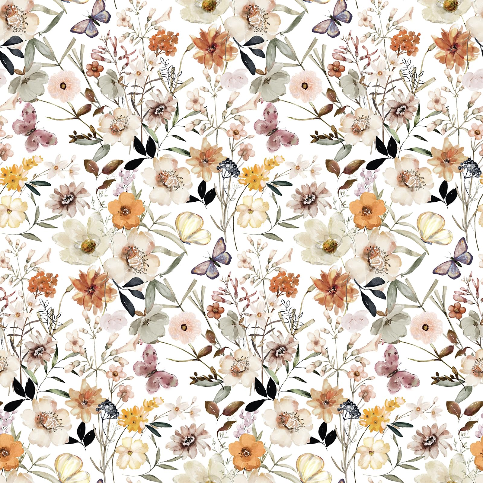 VEELIKE Vintage Meadow Flowers Peel and Stick Wallpaper Boho Butterflies Floral Wallpaper for Bathroom Bedroom 17.7''x118'' Prepasted Removable