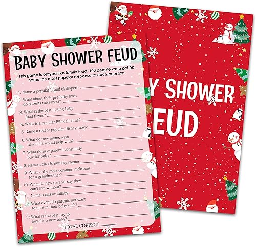 Tarjetas de juego para baby shower, juego de peleas de baby shower, tarjetas de fiesta de Navidad para adultos neutros de género, juego de 30