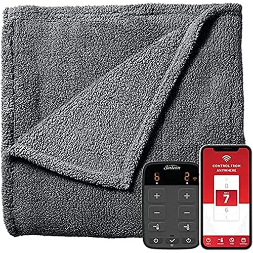 Sunbeam Lofttec Slate Grey Connected Electric Heated Blanket Full Size, 84" x 72", 10 Heat Settings, Fast Heating, Smart Heating Blankets with Wi-Fi, Auto-Shut Off, Machine Washable