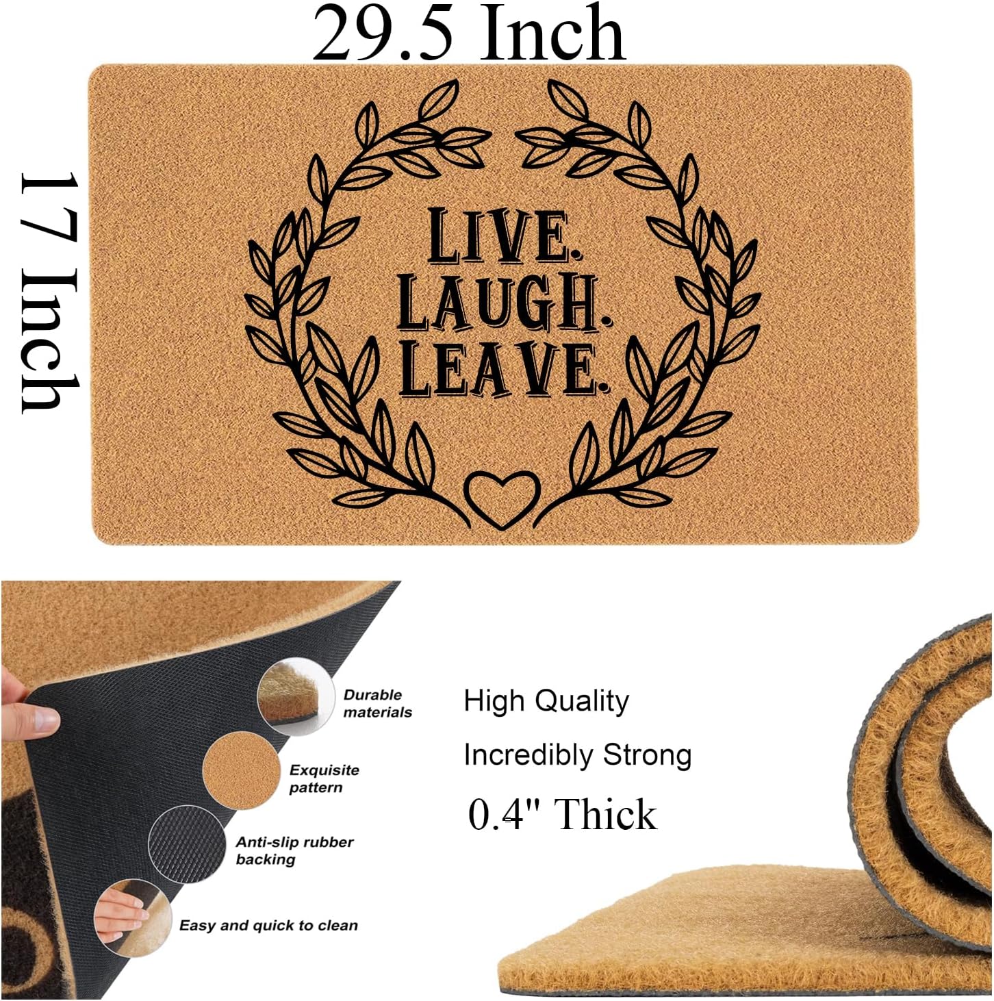 Funny Welcome Doormat Live. Laugh. Leave. Doormats for Entrance Doormat Personalized Non Slip Rubber Mat for Front Door Mats Novelty Gift Kitchen Rugs and Mats 30(L) x 18(W)
