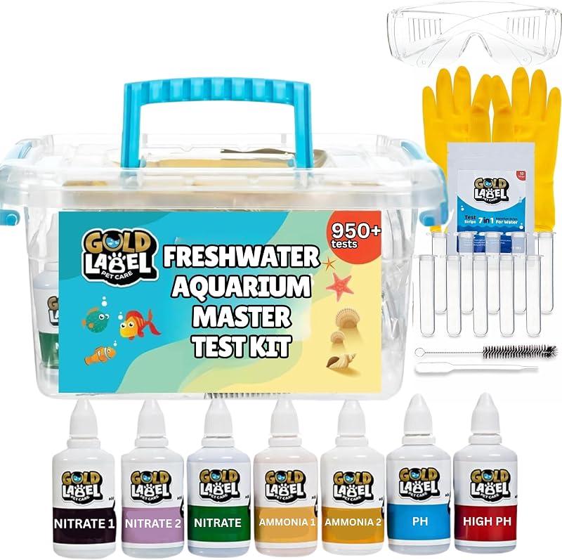 Kit de prueba maestro para acuarios de agua dulce – Más de 950 pruebas de pH, amoníaco, nitrito y nitrato – Pruebas rápidas y precisas de la calidad del agua – Ideal para tanques de peces, acuarios – Kit completo fácil de usar