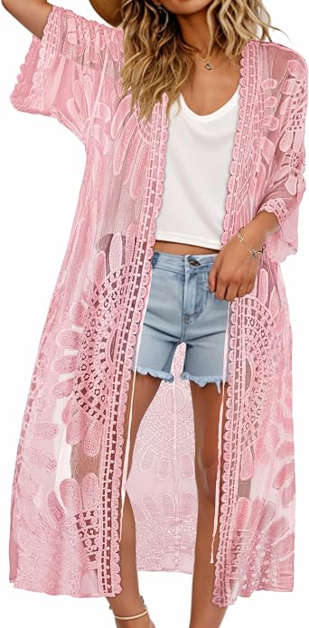 CHICGAL Womens Swimsuit Coverup Lace Bathing Suit Cover Up Beach Kimonos Long Cardigan Open Front Swimwear 2026