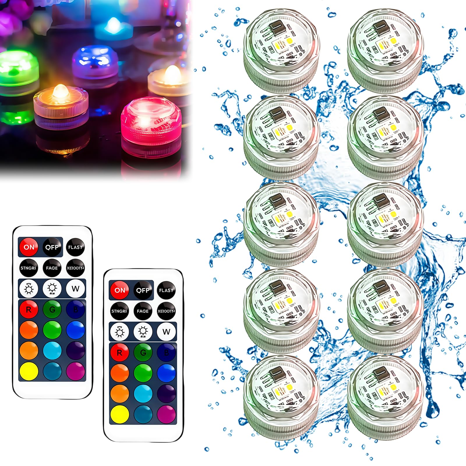 Mini Luci LED a Candela 20 Pezzi Cambio Colore Impermeabili RGB con 2 Telecomandi per Vaso Acquari Halloween Natale