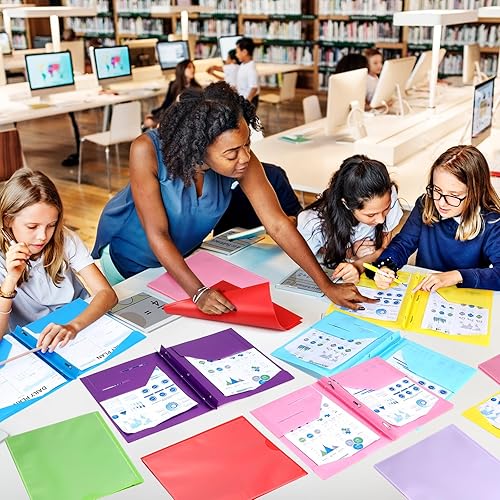 Vista 19 de Tenceur Paquete de 48 carpetas de plástico con 3 puntas, carpetas resistentes a granel con bolsillos frontales transparentes y ranuras para tarjetas